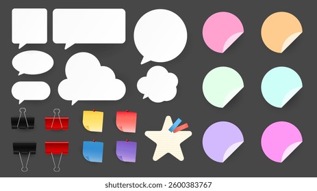 Paper and  notes, stickers, sticky sheets and tape Vector Set, on gray background, Flat Modern design , illustration Vector EPS 10 