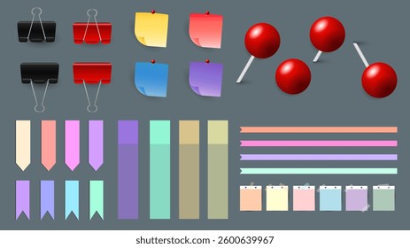 Paper and  notes, stickers, sticky sheets and tape Vector Set, on gray background, Flat Modern design , illustration Vector EPS 10 