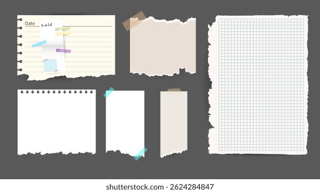 Paper and  notes, stickers, sticky sheets and tape Vector Set, on gray background, Notepaper meeting reminder, Flat Modern design , illustration Vector EPS 10 
