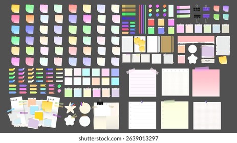Paper and  notes, stickers, sticky sheets and tape Vector Set, on gray background, Notepaper meeting reminder, Flat Modern design , illustration Vector EPS 10 