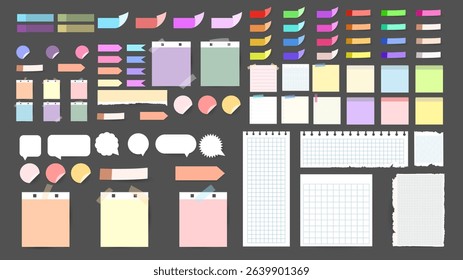 Paper and  notes, stickers, sticky sheets and tape Vector Set, on gray background, Notepaper meeting reminder, Flat Modern design , illustration Vector EPS 10 