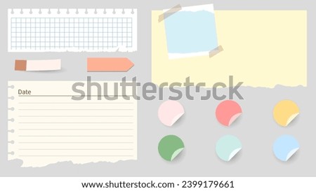 Paper and  notes, stickers, sticky sheets and tape Vector Set, on gray background, Notepaper meeting reminder, Flat Modern design , illustration Vector EPS 10 

