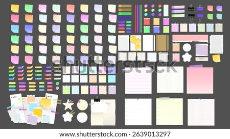 Paper and  notes, stickers, sticky sheets and tape Vector Set, on gray background, Notepaper meeting reminder, Flat Modern design , illustration Vector EPS 10 