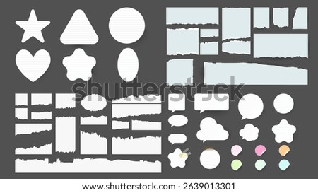 Paper and  notes, stickers, sticky sheets and tape Vector Set, on gray background, Notepaper meeting reminder, Flat Modern design , illustration Vector EPS 10 