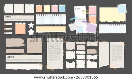 Paper and  notes, stickers, sticky sheets and tape Vector Set, on gray background, Notepaper meeting reminder, Flat Modern design , illustration Vector EPS 10 