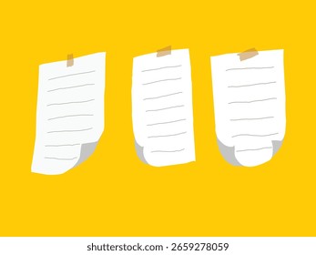 Papiernotizen. Einklebende Notiz auf Band. Leere Papiergrafik.eps