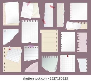 Notas en papel. Plantillas de papeles despojados para notas de diario Conjunto de Ilustración vectorial reciente