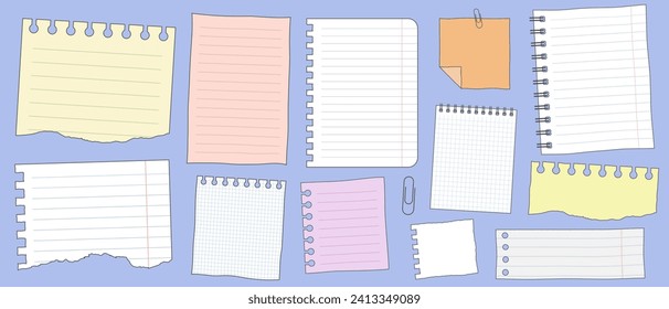 Paper notes Vector Design. Notebook Page Template. Sticky Blank.