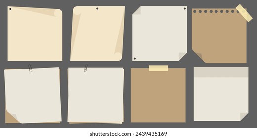 Paper notes Vector Design. Notebook Page Template. Sticky Blank.