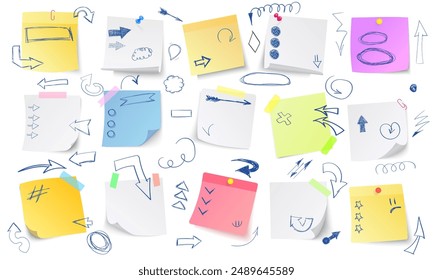 Paper notes. white stickers or notepad pages with curled corners. Realistic  mock up vector.