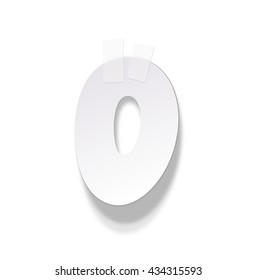 The paper number fixed by an adhesive tape. Vector paper alphabet