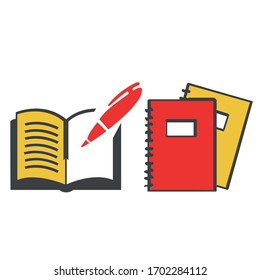 Icono de la escuela de trabajo de oficina de papel escritura vectorial suministros de cuaderno diario