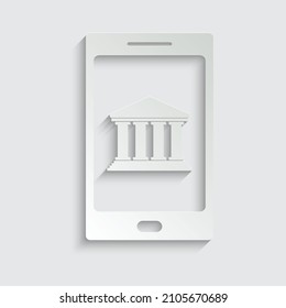 paper online banking icon vector. Smartphone with bank icon