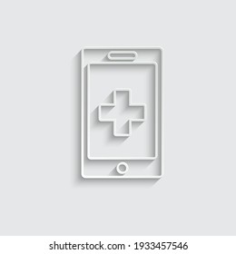 paper Online doctor consulting icon Online medical help sign cross on phone icon 