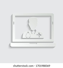 Paper ONLINE doctor icon. Doctor with stethoscope vector sign