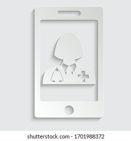 Paper ONLINE doctor icon. Doctor with stethoscope vector sign