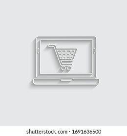 paper  online Shopping bag icon. laptop icon. laptop sign with the Shopping cart icon. 