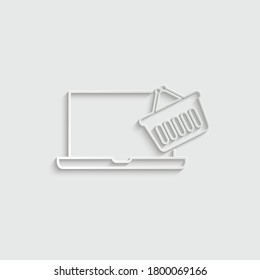 paper  online Shopping bag icon. laptop icon. laptop sign with the Shopping cart icon. 