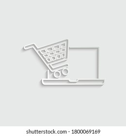 paper  online Shopping bag icon. laptop icon. laptop sign with the Shopping cart icon. 