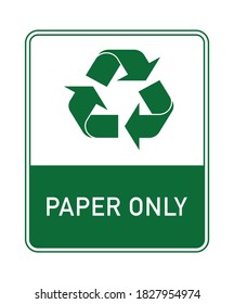 Paper Only Recycle Green Sign Text Stock Vector (Royalty Free ...