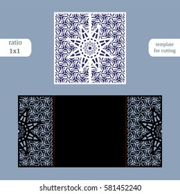 Paper openwork  square  greeting card, wedding invitation, template for cutting, lace imitation, cut on plotter, metal plate cut by laser,  vector illustration