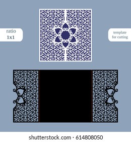 Paper openwork  square  greeting card, wedding invitation, template for cutting, lace imitation, cut on plotter, metal plate cut by laser,  vector illustration