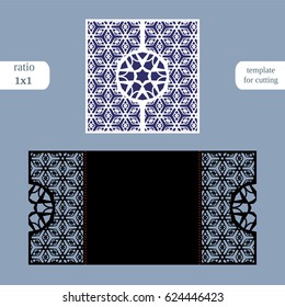 Paper openwork  square  greeting card, wedding invitation, template for cutting, lace imitation, cut on plotter, metal plate cut by laser,  vector illustration