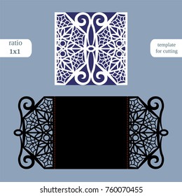 Paper openwork  square  greeting card, wedding invitation, template for cutting, lace imitation, cut on plotter, metal plate cut by laser,  vector illustration