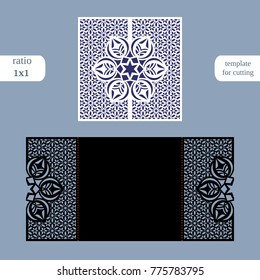 Paper openwork  square  greeting card, wedding invitation, template for cutting, lace imitation, cut on plotter, metal plate cut by laser,  vector illustration