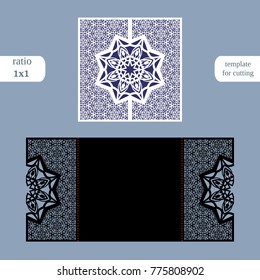 Paper openwork  square  greeting card, wedding invitation, template for cutting, lace imitation, cut on plotter, metal plate cut by laser,  vector illustration