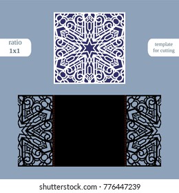Paper openwork  square  greeting card, wedding invitation, template for cutting, lace imitation, cut on plotter, metal plate cut by laser,  vector illustration