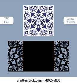 Paper openwork  square  greeting card, wedding invitation, template for cutting, lace imitation, cut on plotter, metal plate cut by laser,  vector illustration