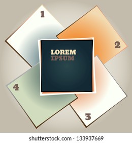 Paper options in the circle - one, two, three, four green, orange and beige papers