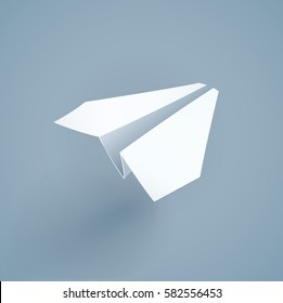 Paper origami airplane. Handicraft. Papercraft Creative work. Plane fly. Vector illustration.