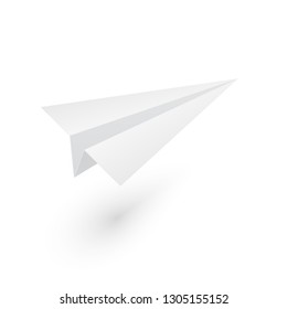 Paper origami airplane on white background.