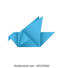 Paper origami in blue bird shape on white background (Vector)