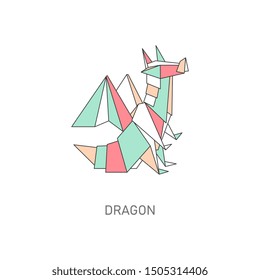 Paper origami dragon. Icon of an dragon made of paper in flat style. Flat vector isolated illustration with origami of fantastic animal.