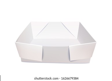 Paper Origami Hand Crafted Box Template Isolated On White Background. 3d Photo Realistic Vector Illustration