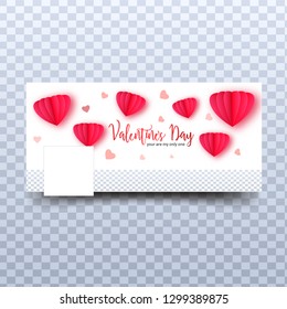 Paper origami heart shapes with stylish lettering of Valentine's Day on transparent background.