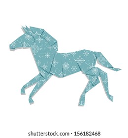 Paper origami horse , isolated on white background