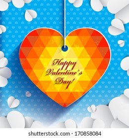 Paper Origami Mosaic  Heart for Valentines Day  background or card. Vector illustration.