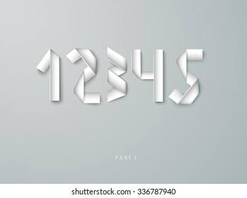 Paper Origami numbers with shadows on a gray background