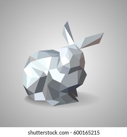 Paper origami rabbit. Silver low polly rabbit