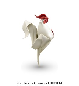 Paper, origami, rooster. Vector illustration