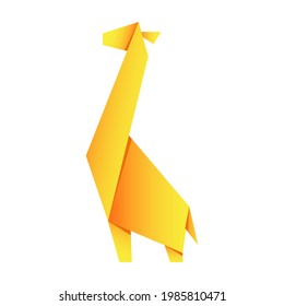 Paper origami shape - giraffe, yellow. The Japanese art of folding paper figures is a hobby, needlework.