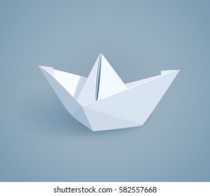 Paper origami ship. Handmade toy. Newspaper boat. Vector illustration
