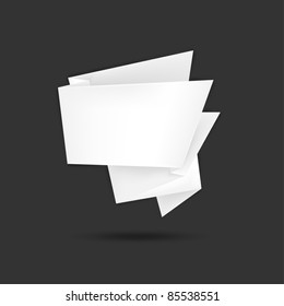 Paper origami speech bubble with black shadow on gray background. This vector illustration created in the technique of mesh
