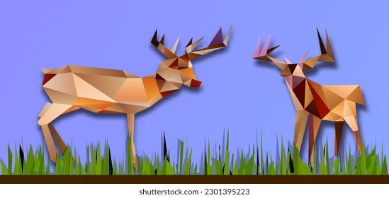 Paper in origami style geometric shape of folded paper template for logo,deer