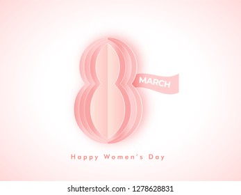 Paper origami text 8 of March on glossy background for Happy Women's Day celebration concept.