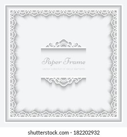 Paper ornamental lace frame on white background, vector eps10